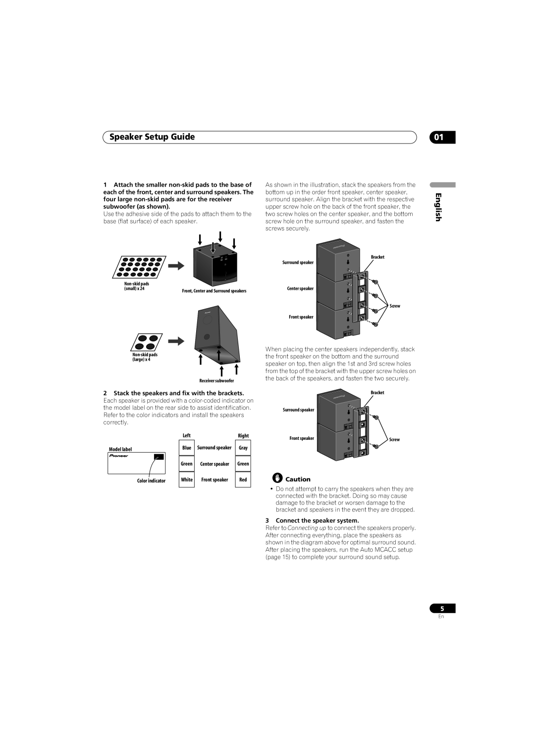 Pioneer HTP-330, SX-SW330, S-ST330 Speaker Setup Guide, Attach the smaller non-skid pads to the base, Subwoofer as shown 