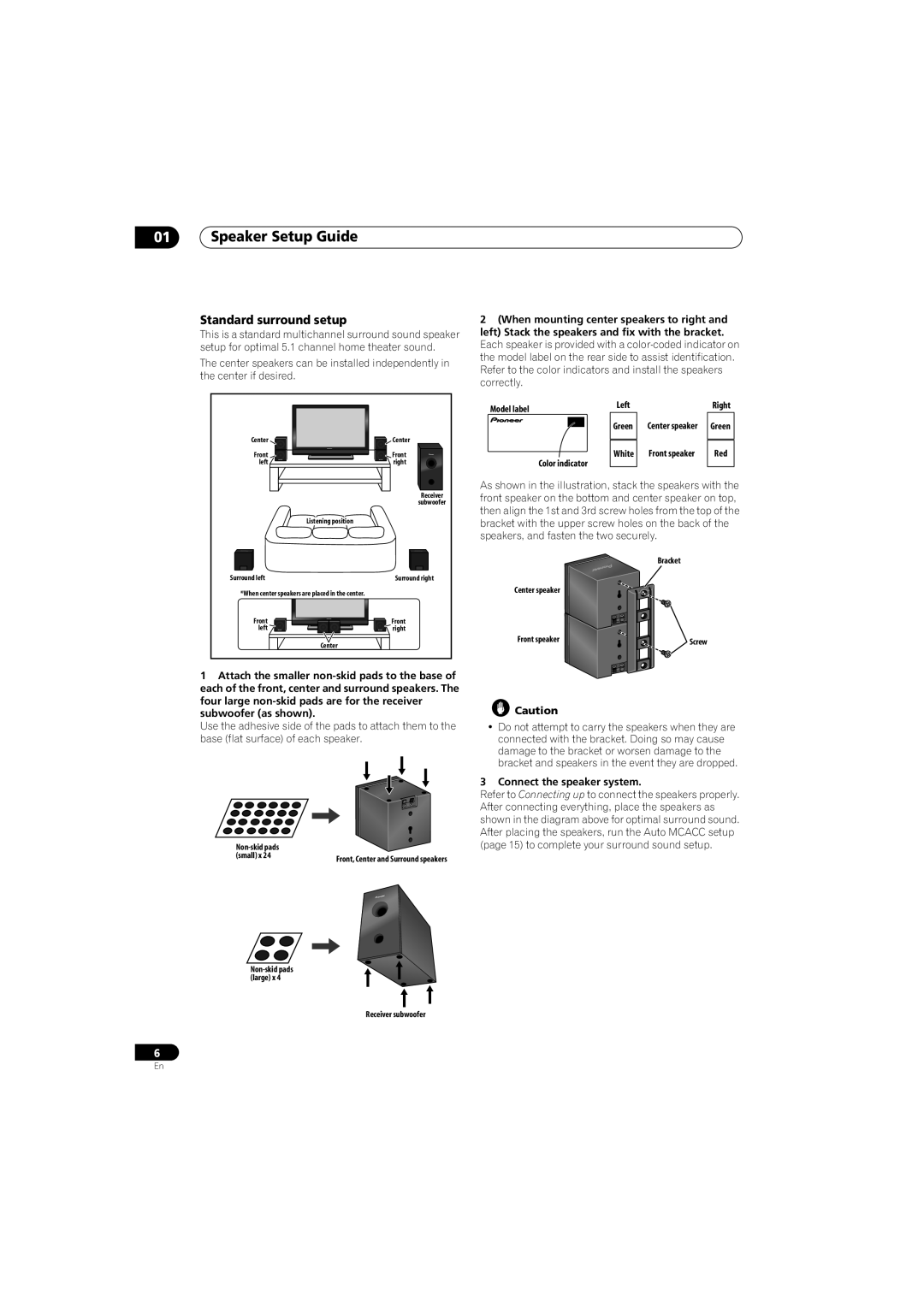 Pioneer SX-SW330, S-ST330, HTP-330 operating instructions Standard surround setup, Bracket 