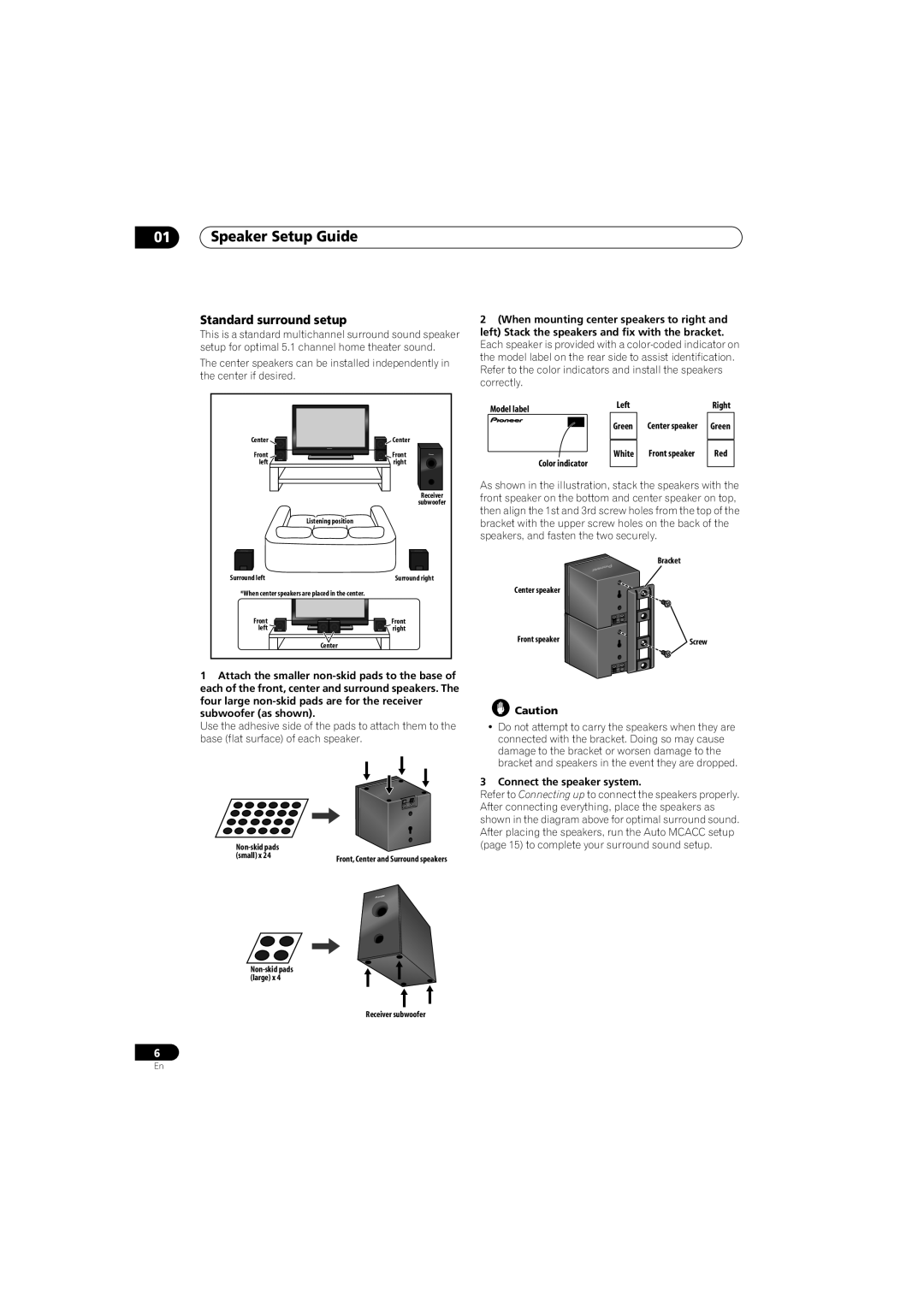 Pioneer SX-SW330, S-ST330, HTP-330 operating instructions 01Speaker Setup Guide, Standard surround setup 