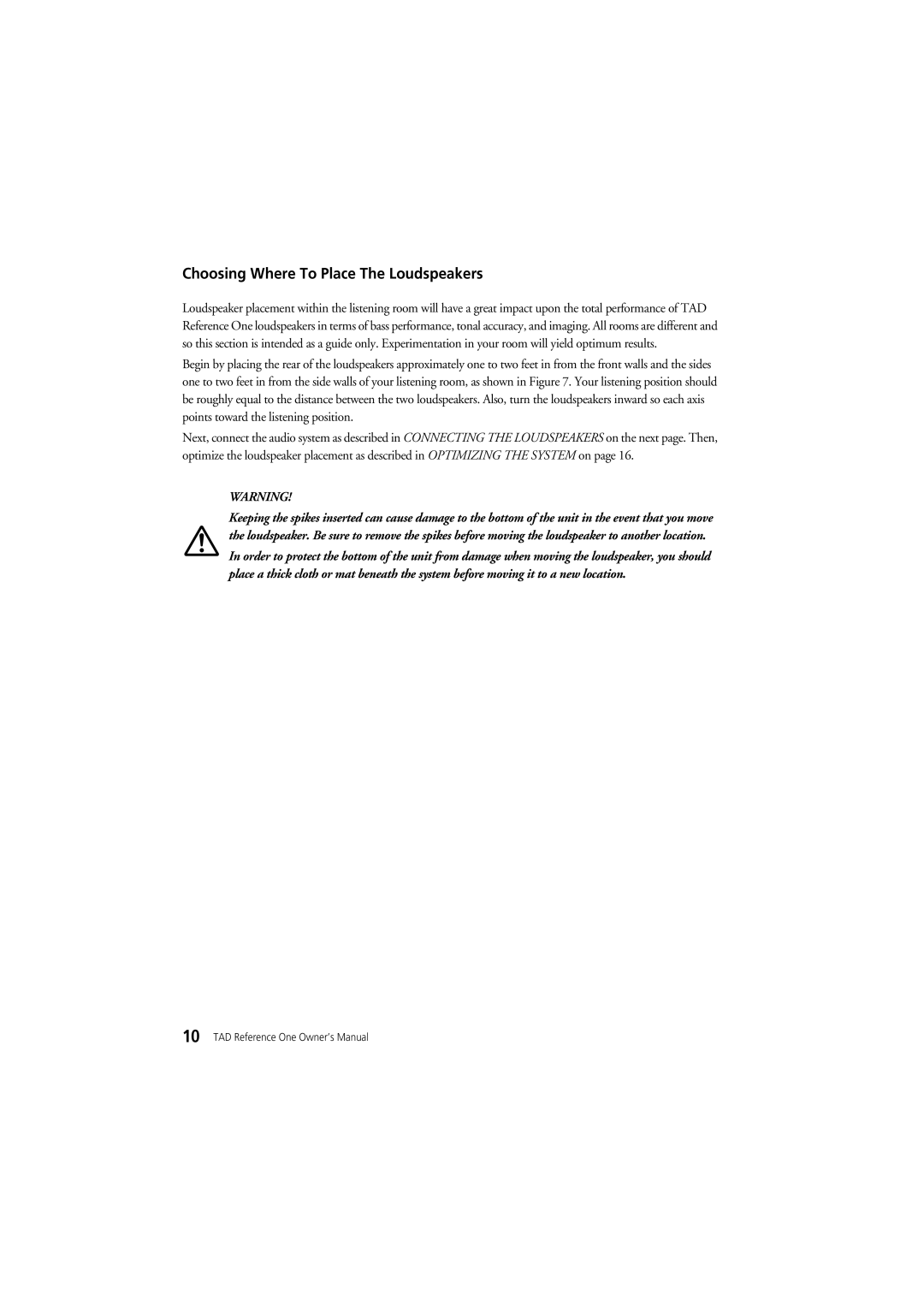 Pioneer TAD-R1 owner manual Choosing Where To Place The Loudspeakers 