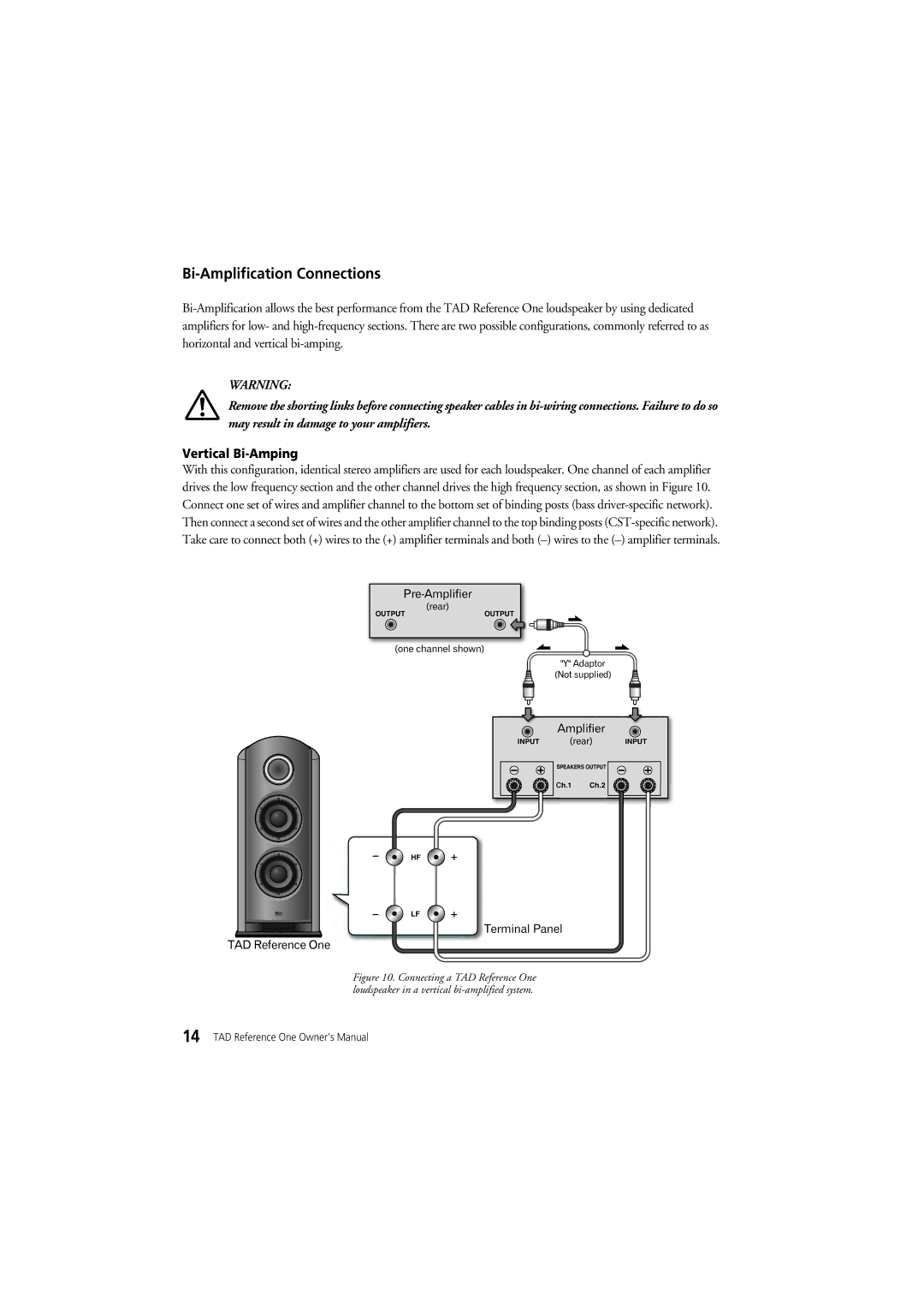 Pioneer TAD-R1 owner manual Bi-Amplification Connections, Vertical Bi-Amping 