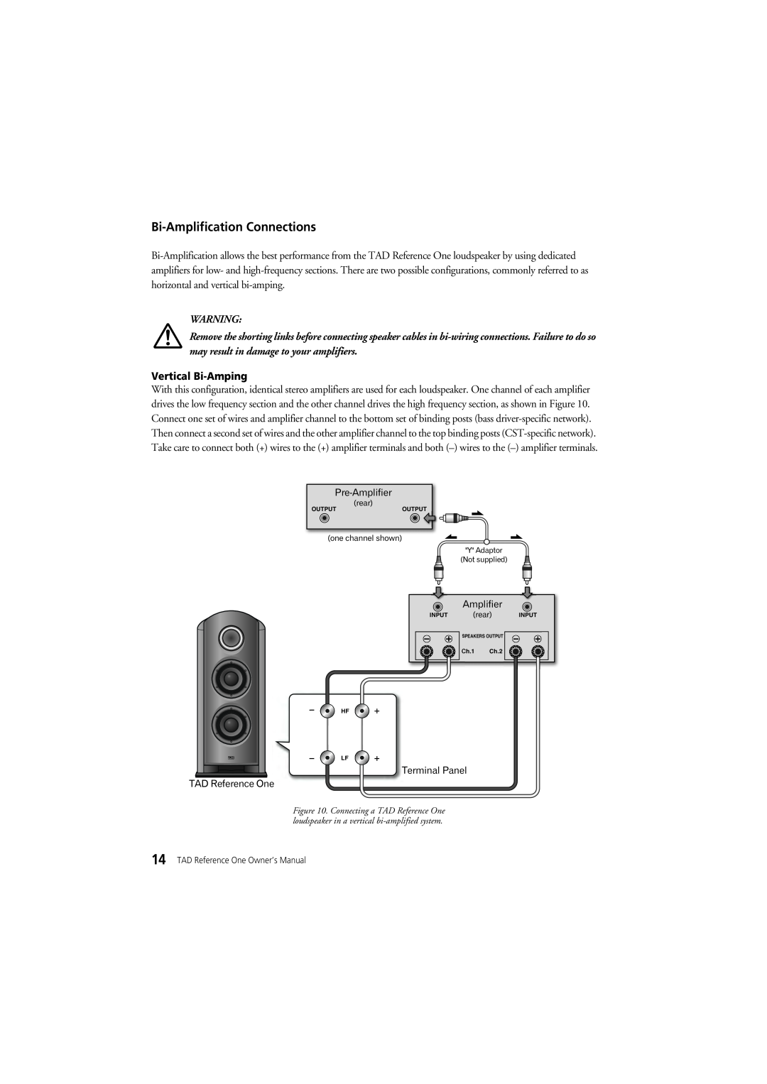 Pioneer TAD-R1 Bi-AmplificationConnections, Vertical Bi-Amping, Pre-Amplifier, Terminal Panel TAD Reference One 