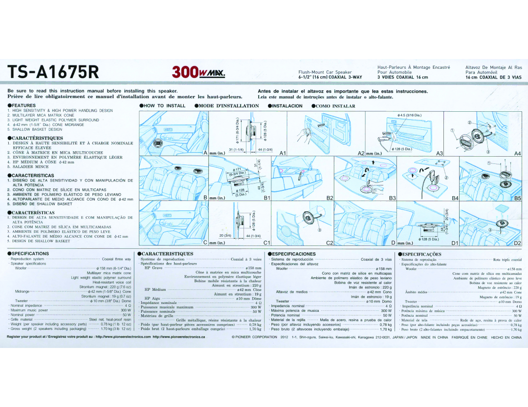 Pioneer TS-A1675R specifications Ehow, Coaxial, Install 