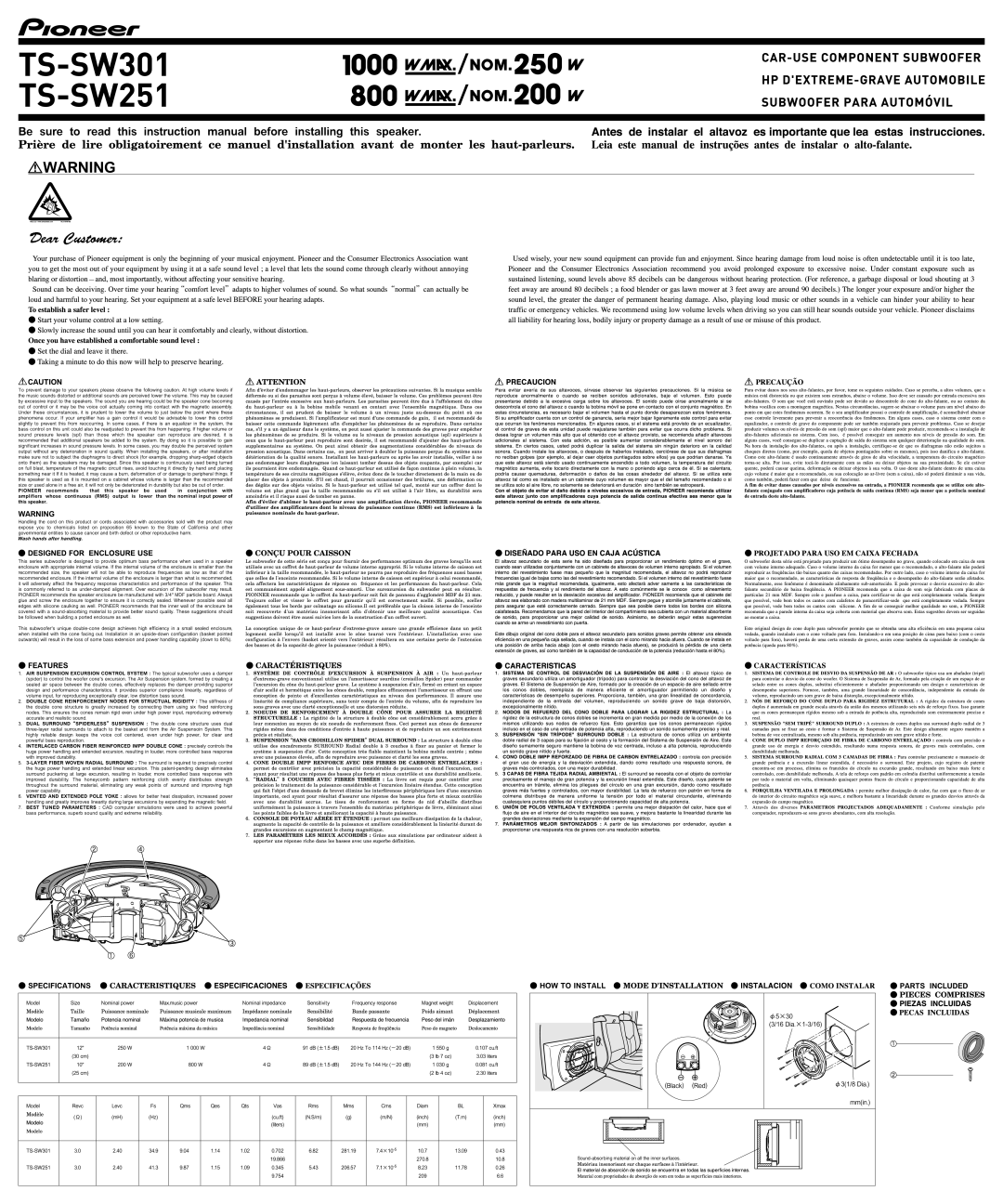 Pioneer TS-SW251, TS-SW301 manual 