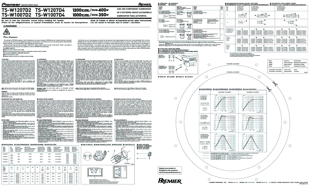 Pioneer TS-W1207D4, TS-W1007D2, TS-W1007D4, TS-W1207D2 manual 