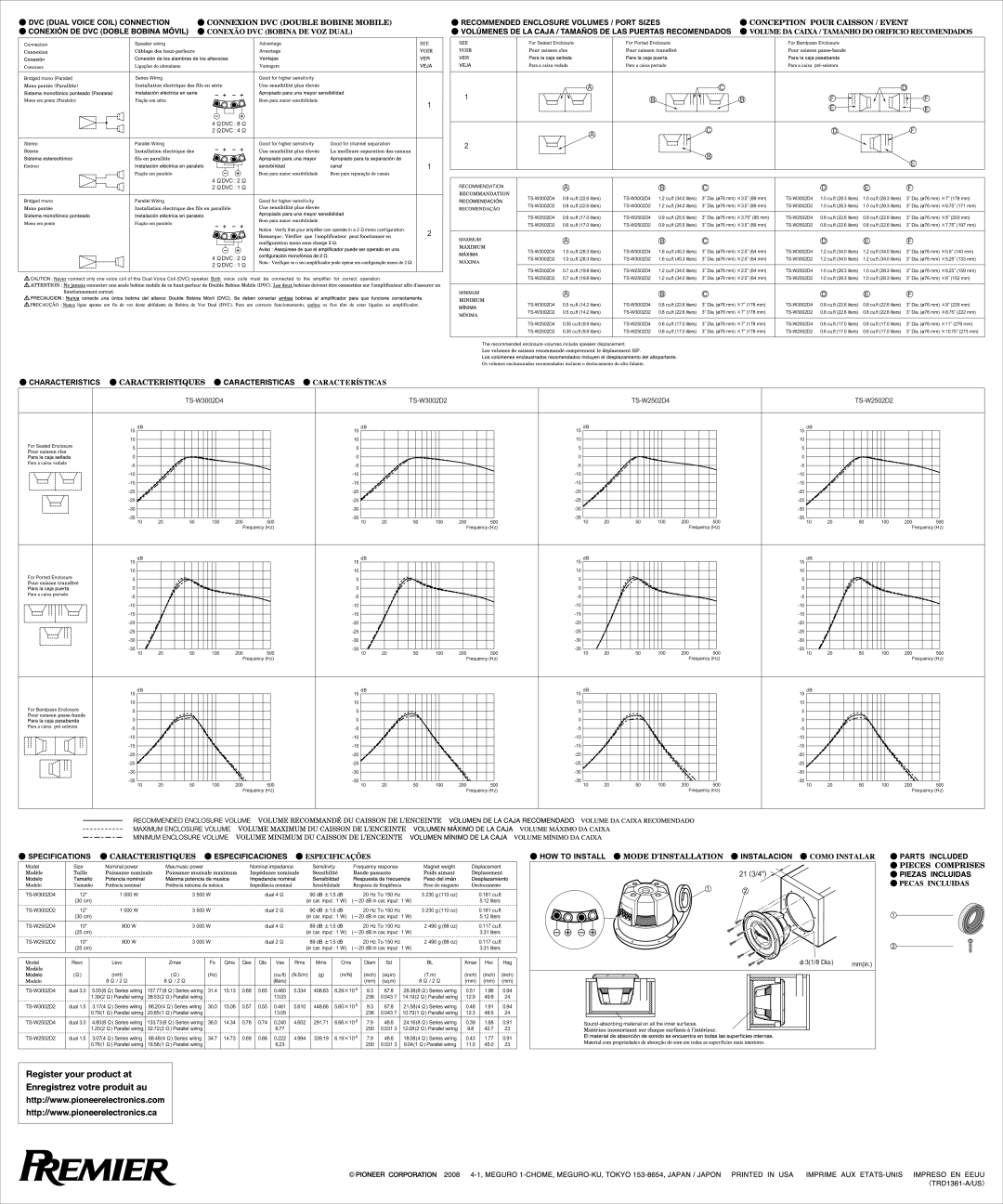 Pioneer W3002D2, TS-W2502D4, W2502D2, TS-W3002D4 manual 