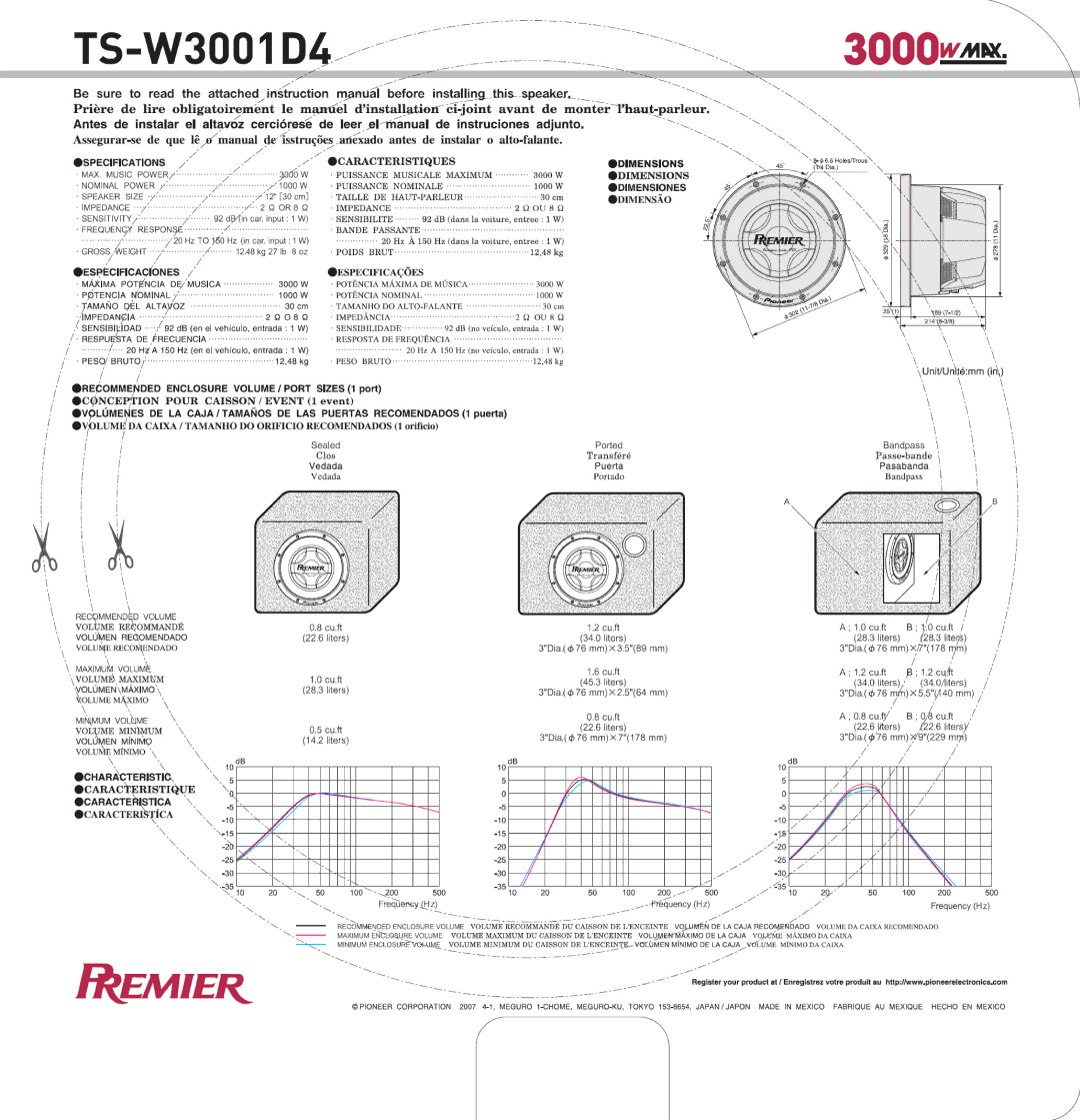 Pioneer TS-W3001D4 manual 