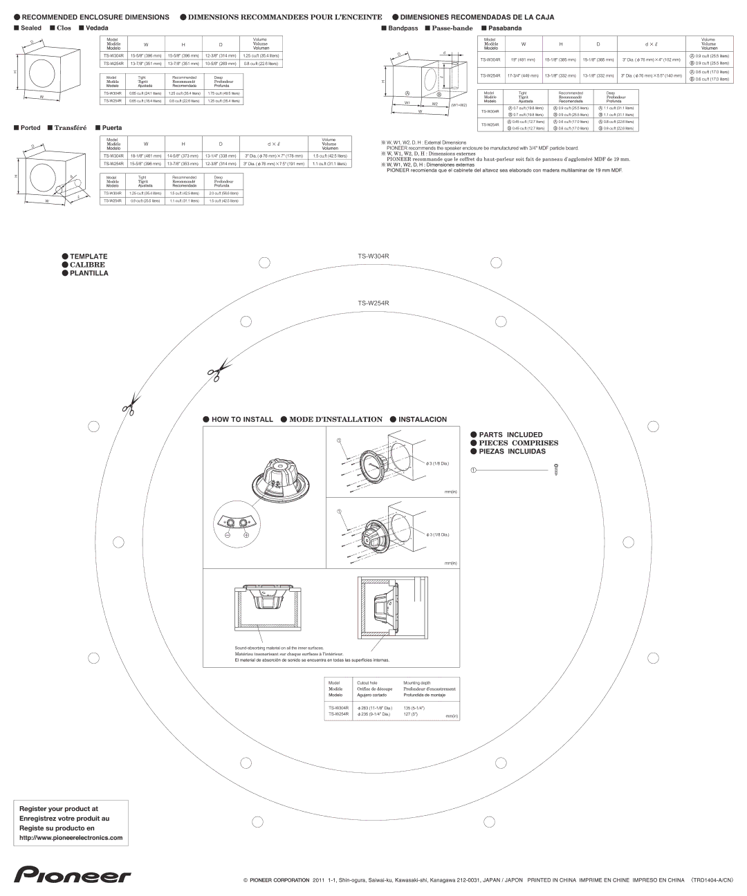 Pioneer TS-W304R, TS-W254R manual 