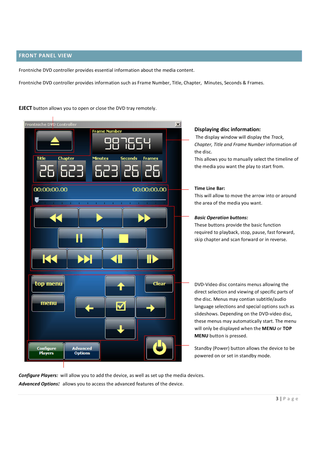 Pioneer V6000, V8000 manual Front Panel View, Displaying disc information 