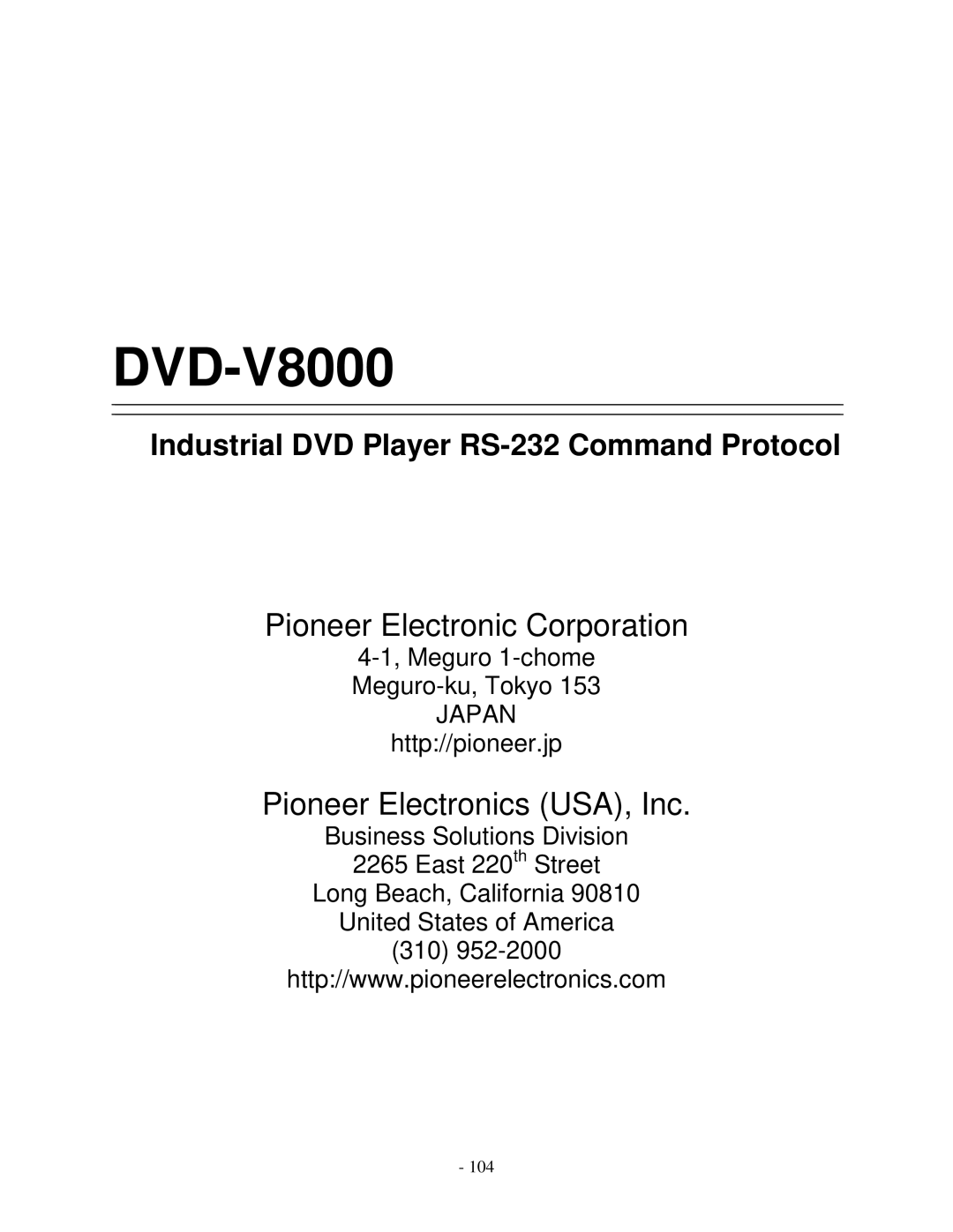 Pioneer manual DVD-V8000 