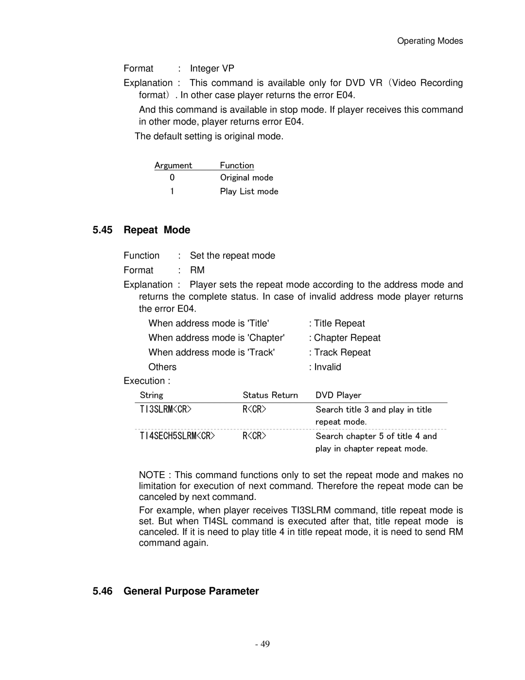 Pioneer V8000 manual Repeat Mode, General Purpose Parameter 