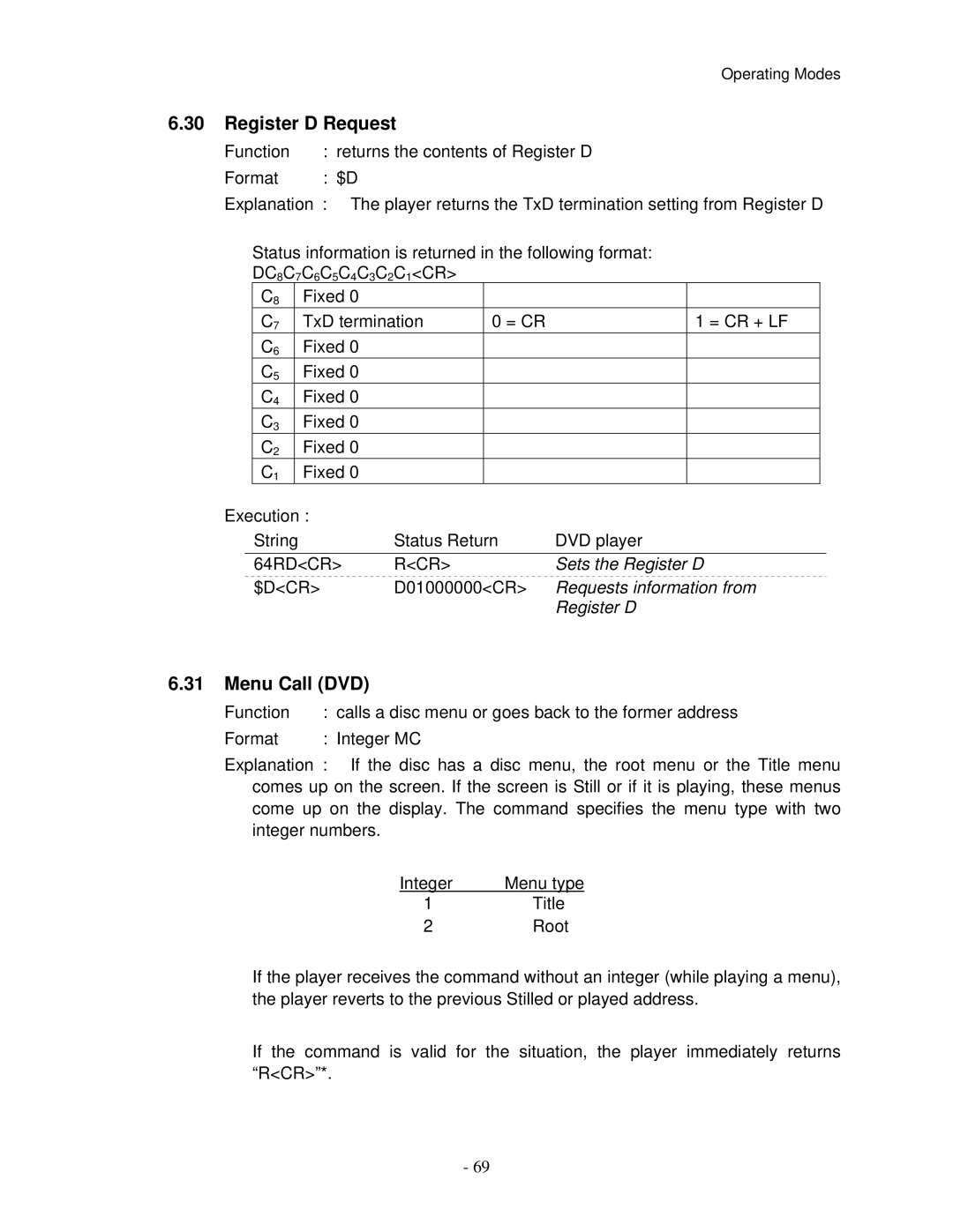 Pioneer V8000 manual Register D Request, Menu Call DVD 