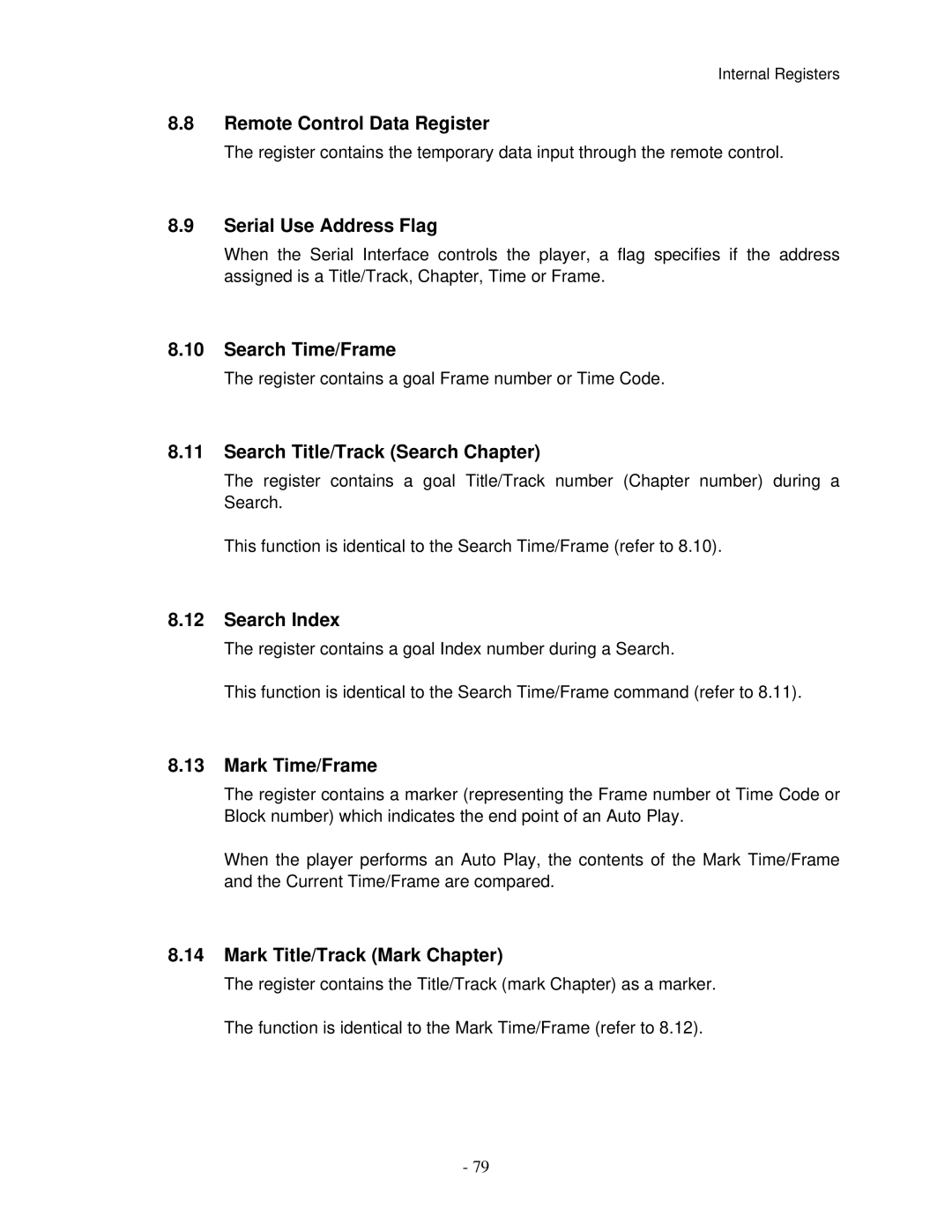 Pioneer V8000 Remote Control Data Register, Serial Use Address Flag, Search Time/Frame, Search Title/Track Search Chapter 