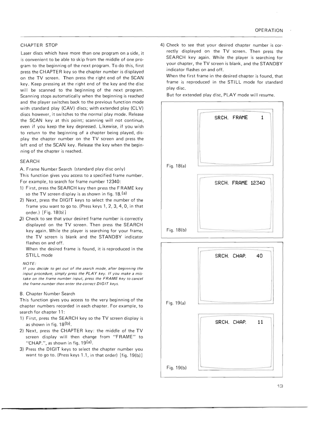 Pioneer VP-1000 warranty Frame, Operation Chapter Stop 