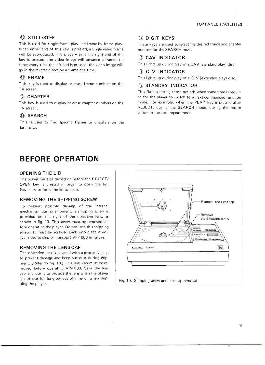 Pioneer VP-1000 warranty Before Operation 