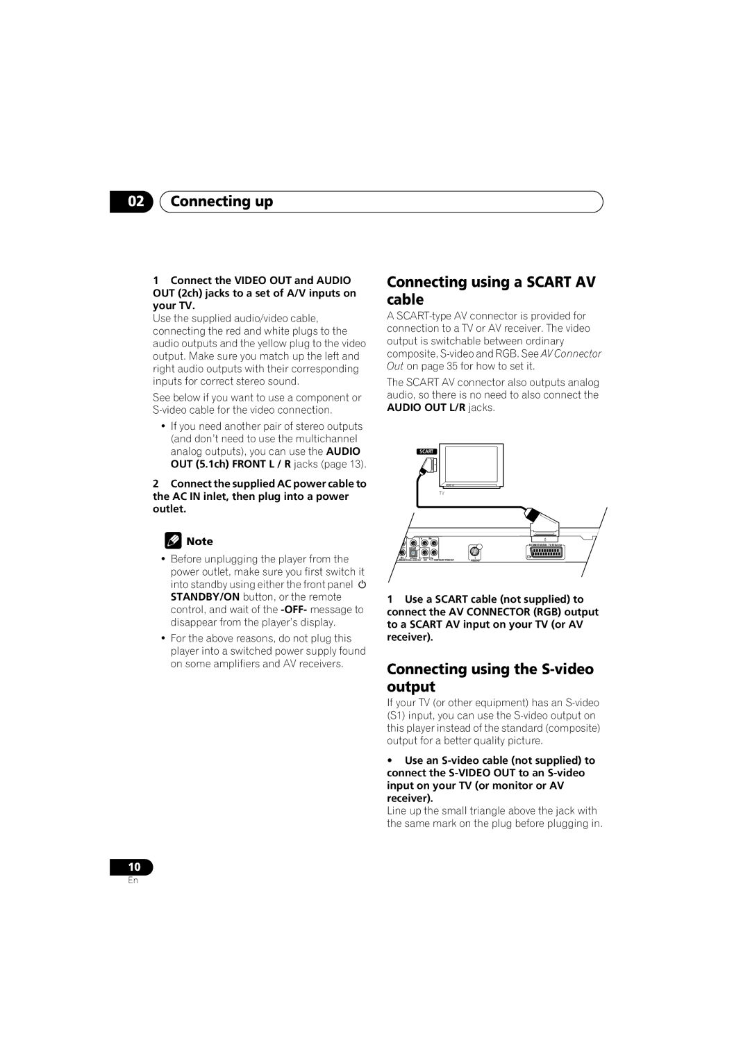 Pioneer VRB1332-A Connecting up, Connecting using a Scart AV cable, Connecting using the S-video output 