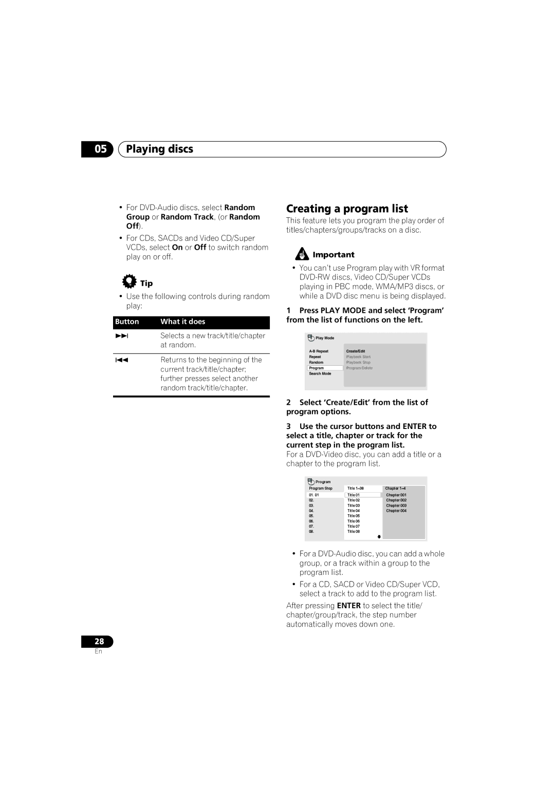 Pioneer VRB1332-A operating instructions Creating a program list 