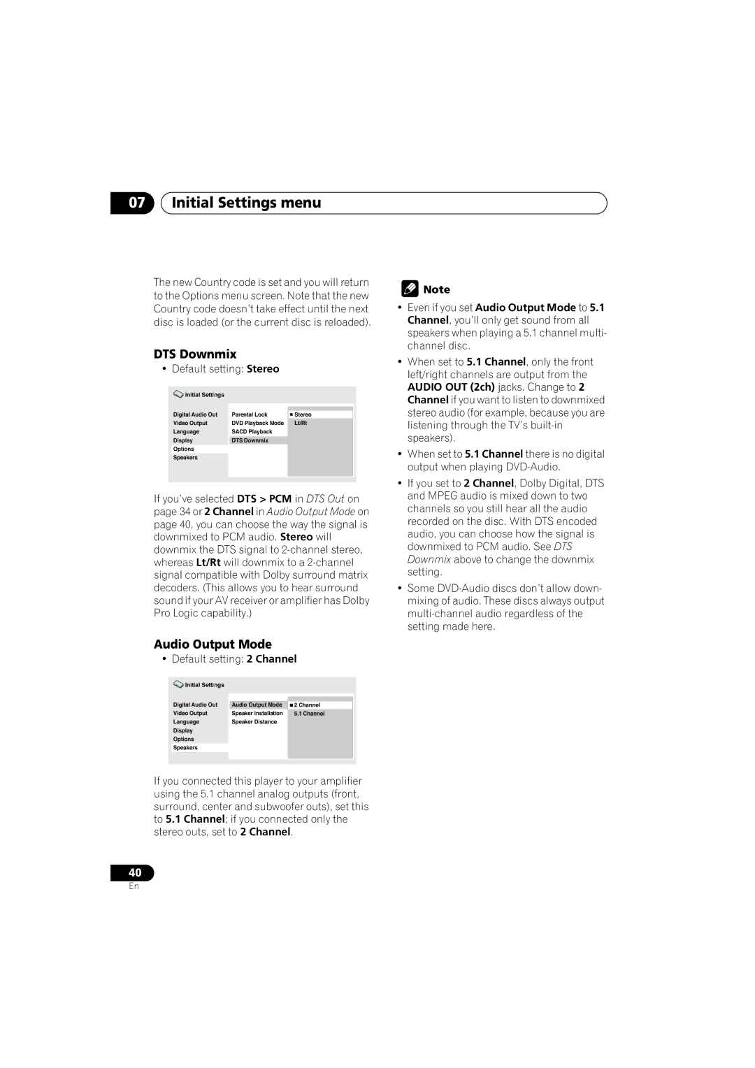 Pioneer VRB1332-A operating instructions DTS Downmix, Audio Output Mode 