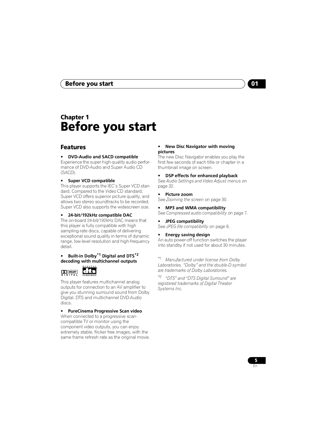 Pioneer VRB1332-A operating instructions Before you start Chapter, Features 