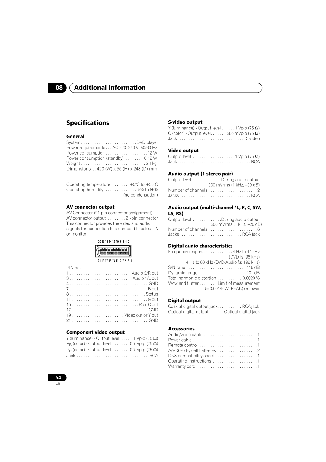 Pioneer VRB1332-A operating instructions Additional information Specifications, General 