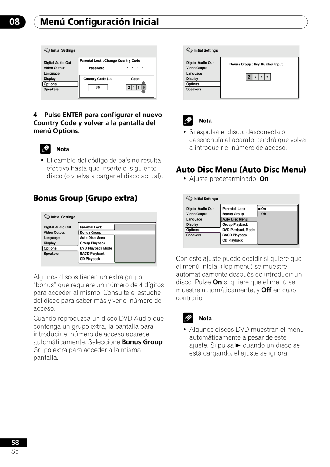 Pioneer VRD1160-A operating instructions Bonus Group Grupo extra, Auto Disc Menu Auto Disc Menu 