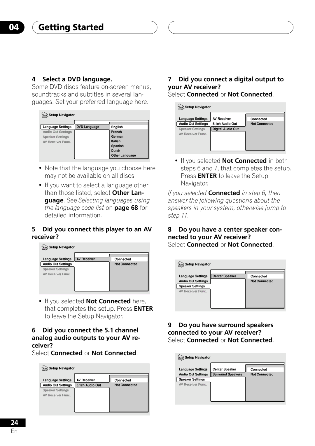 Pioneer VRD1160-A operating instructions Select a DVD language, Did you connect this player to an AV receiver? 