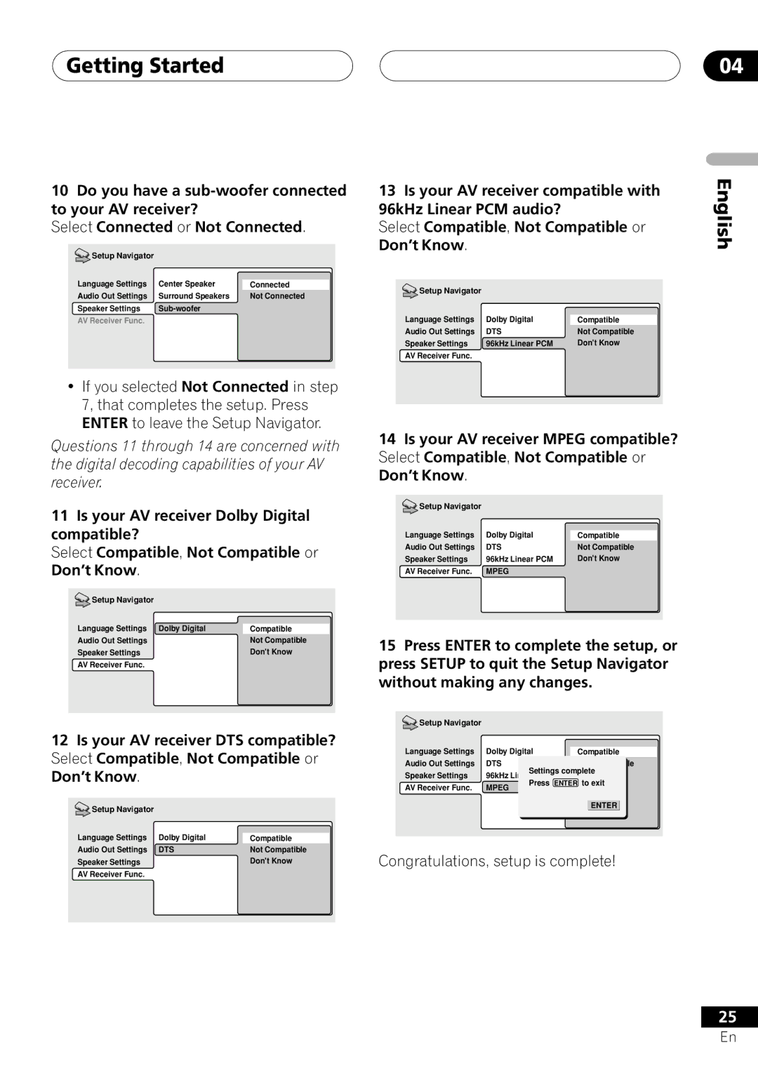 Pioneer VRD1160-A operating instructions Congratulations, setup is complete 