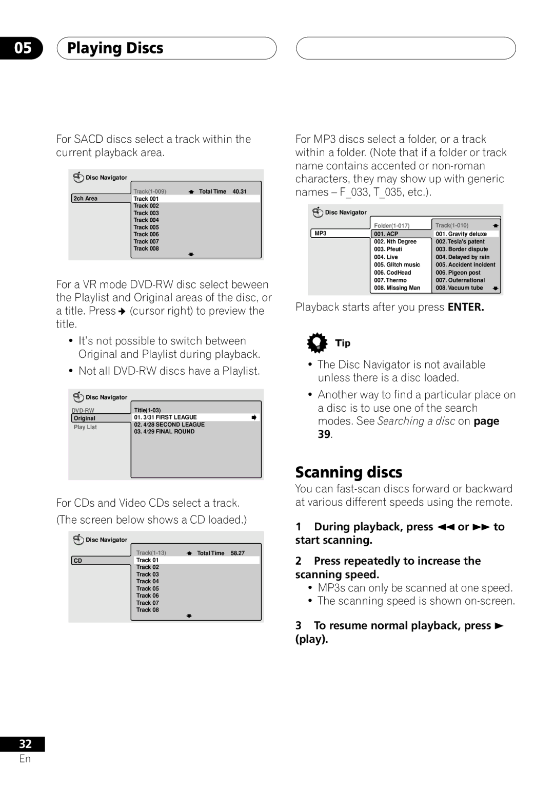 Pioneer VRD1160-A operating instructions Scanning discs, To resume normal playback, press Play 