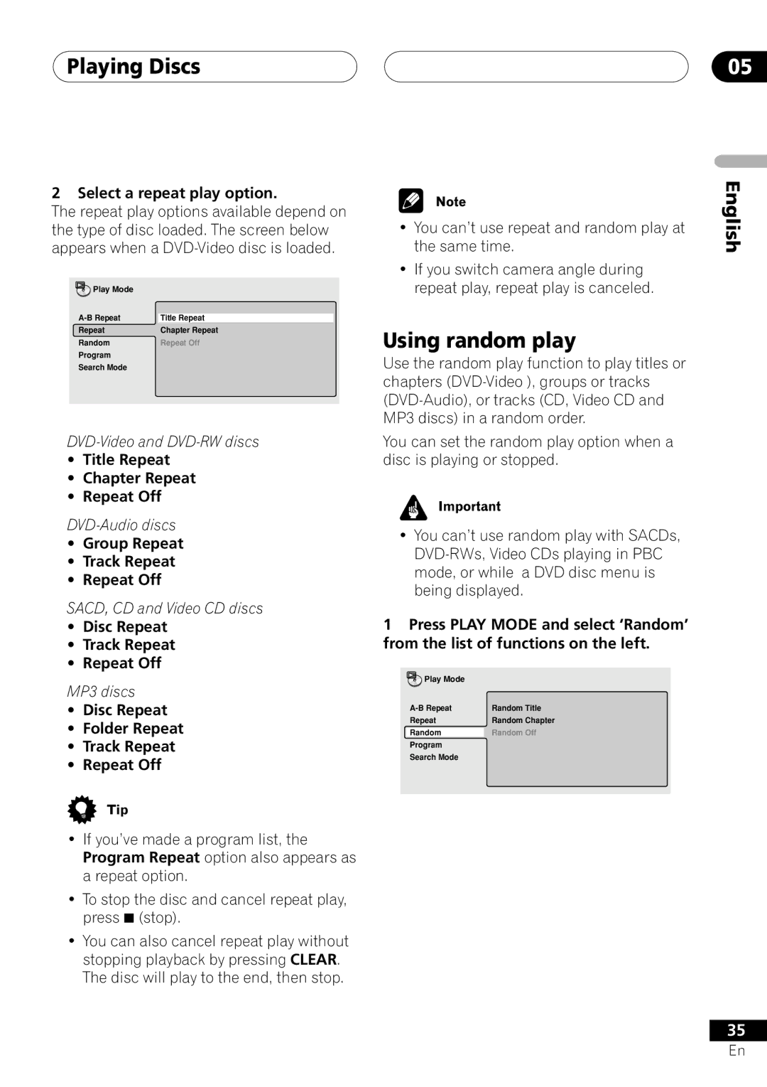 Pioneer VRD1160-A operating instructions Using random play 