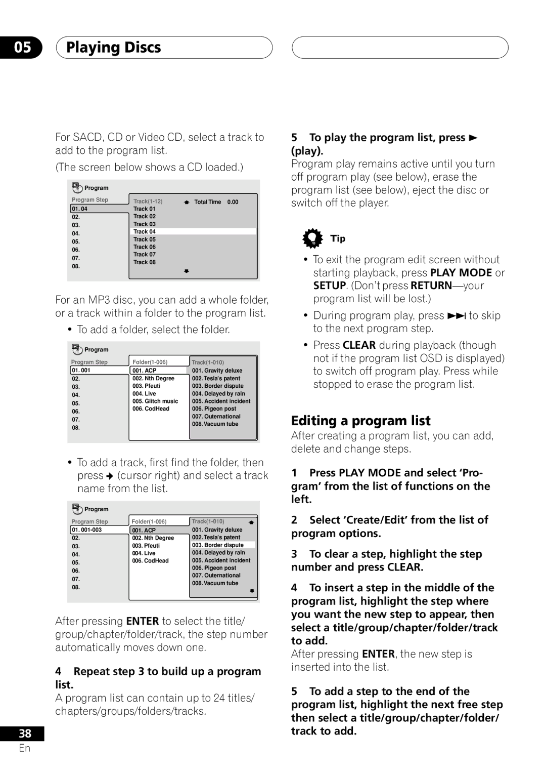 Pioneer VRD1160-A Editing a program list, To play the program list, press, Repeat to build up a program List 