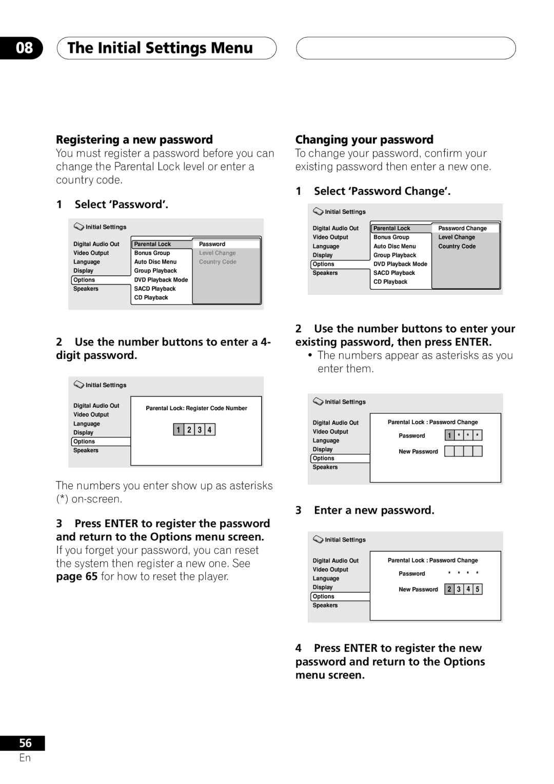 Pioneer VRD1160-A Select ‘Password’, Select ‘Password Change’, Use the number buttons to enter a 4- digit password 