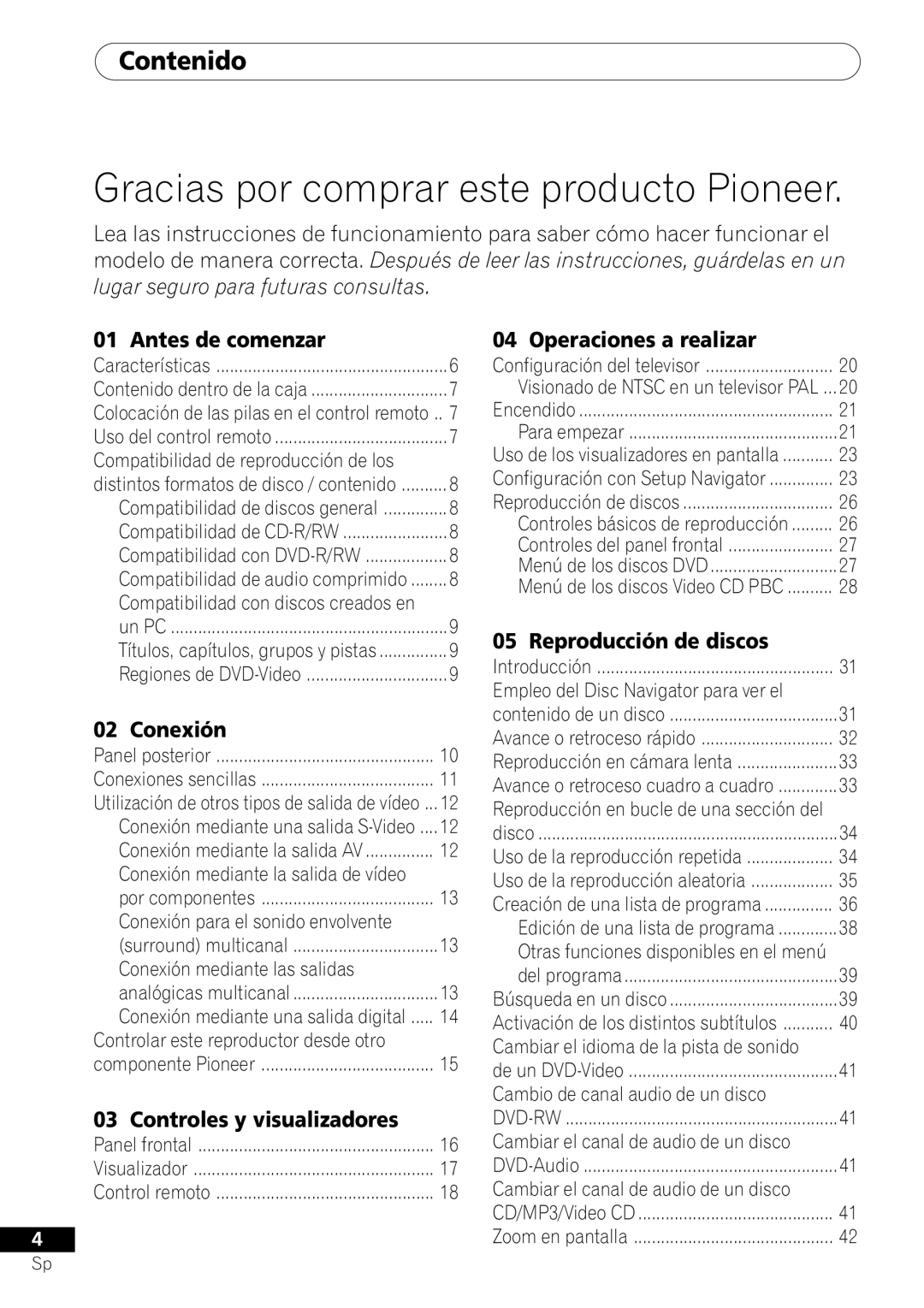 Pioneer VRD1160-A operating instructions Contenido 