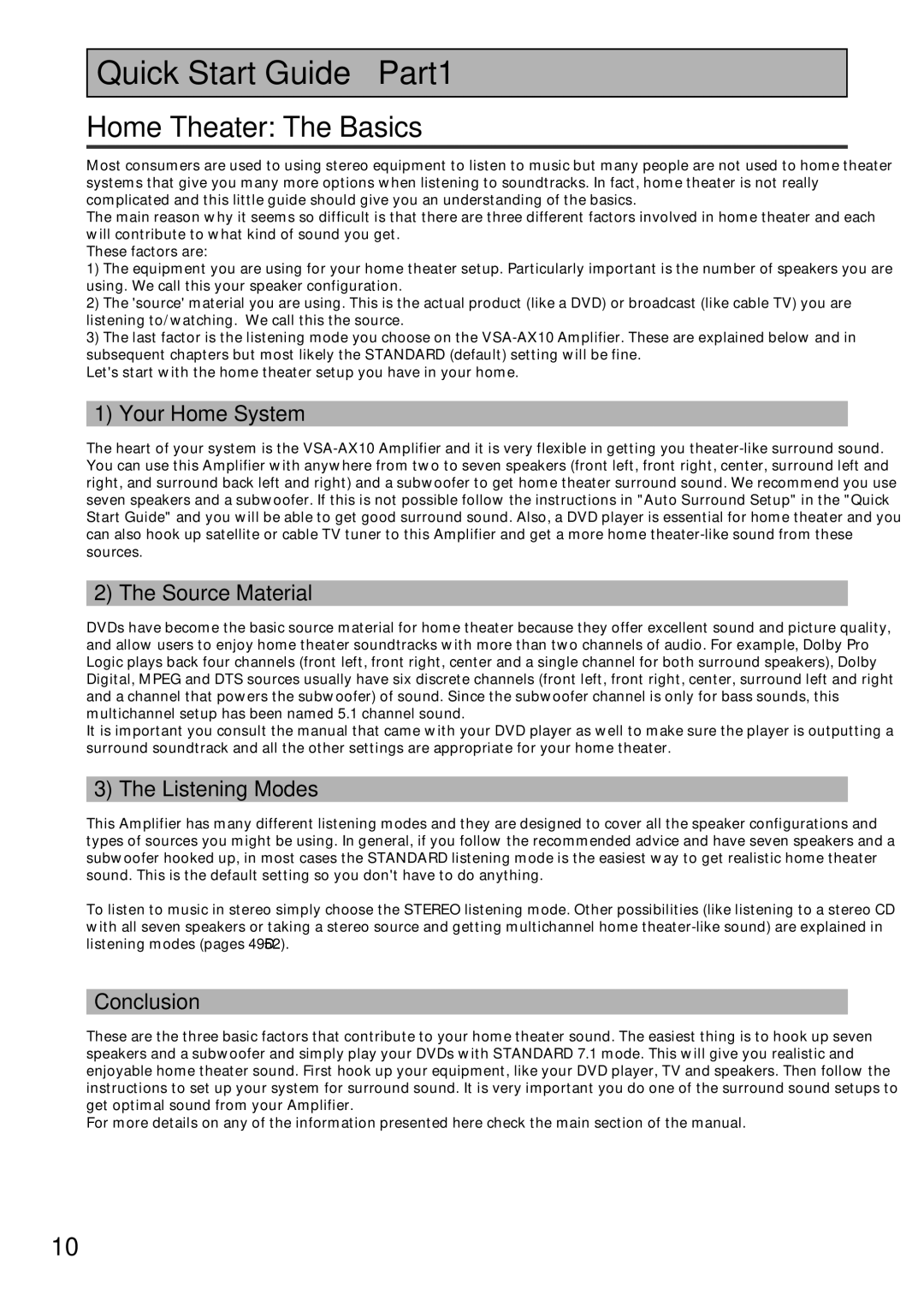 Pioneer VSA-AX10 operating instructions Quick Start Guide Part1, Home Theater The Basics 