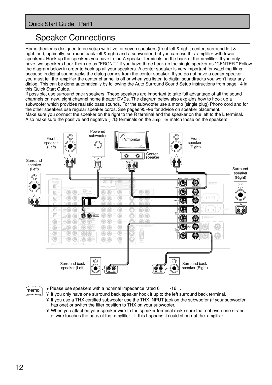 Pioneer VSA-AX10 operating instructions Speaker Connections, Speakers 