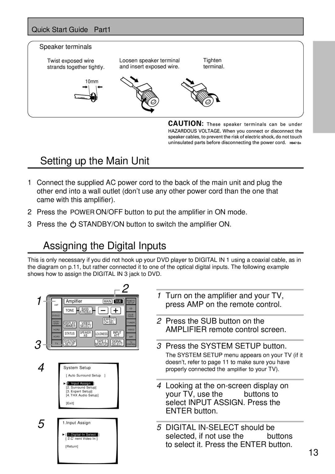 Pioneer VSA-AX10 operating instructions Setting up the Main Unit, Assigning the Digital Inputs, Speaker terminals 