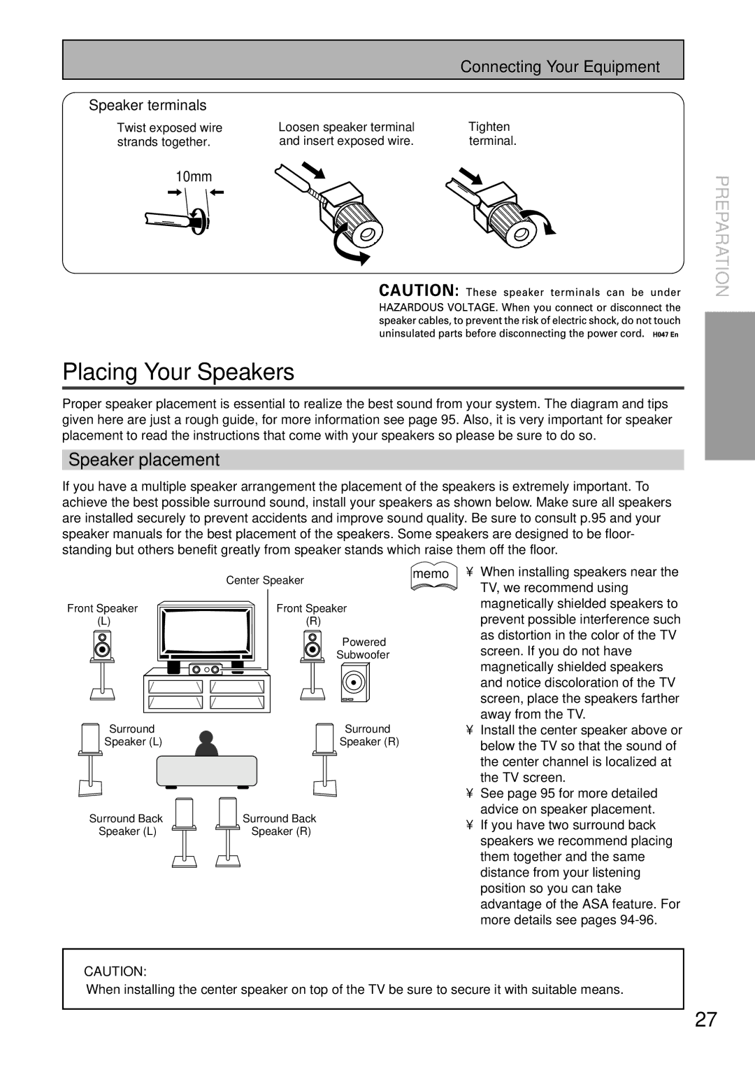 Pioneer VSA-AX10 operating instructions Placing Your Speakers, Speaker placement 