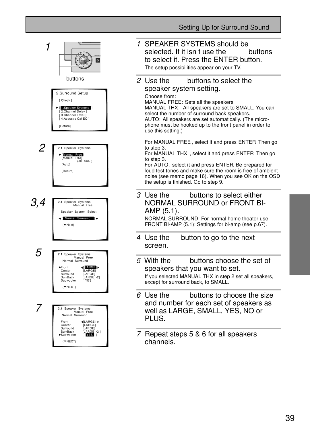 Pioneer VSA-AX10 operating instructions Use the 5∞ buttons to select Speaker system setting, ˜∞ buttons 