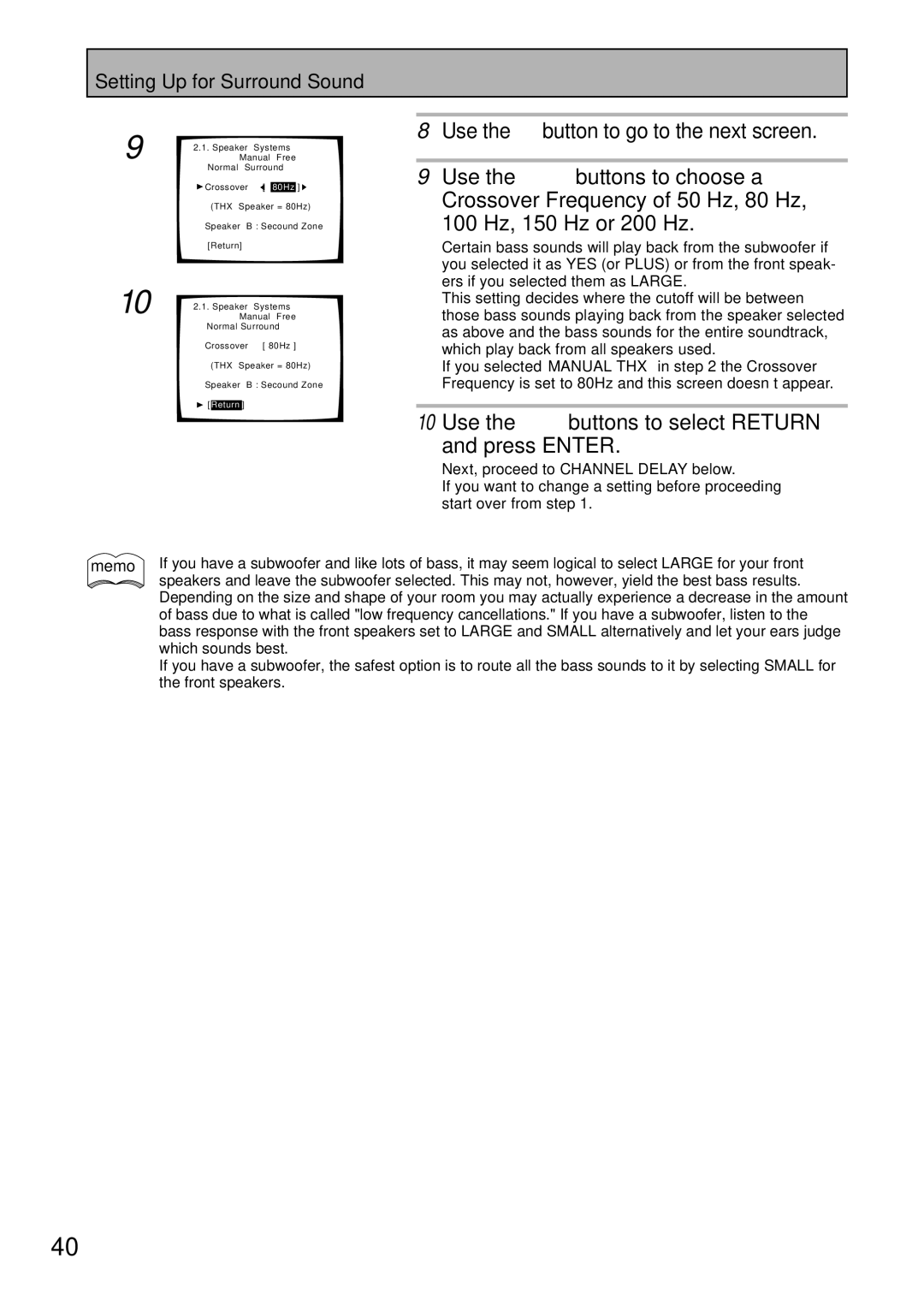 Pioneer VSA-AX10 operating instructions Use the 5∞ buttons to select Return and press Enter, Thx 