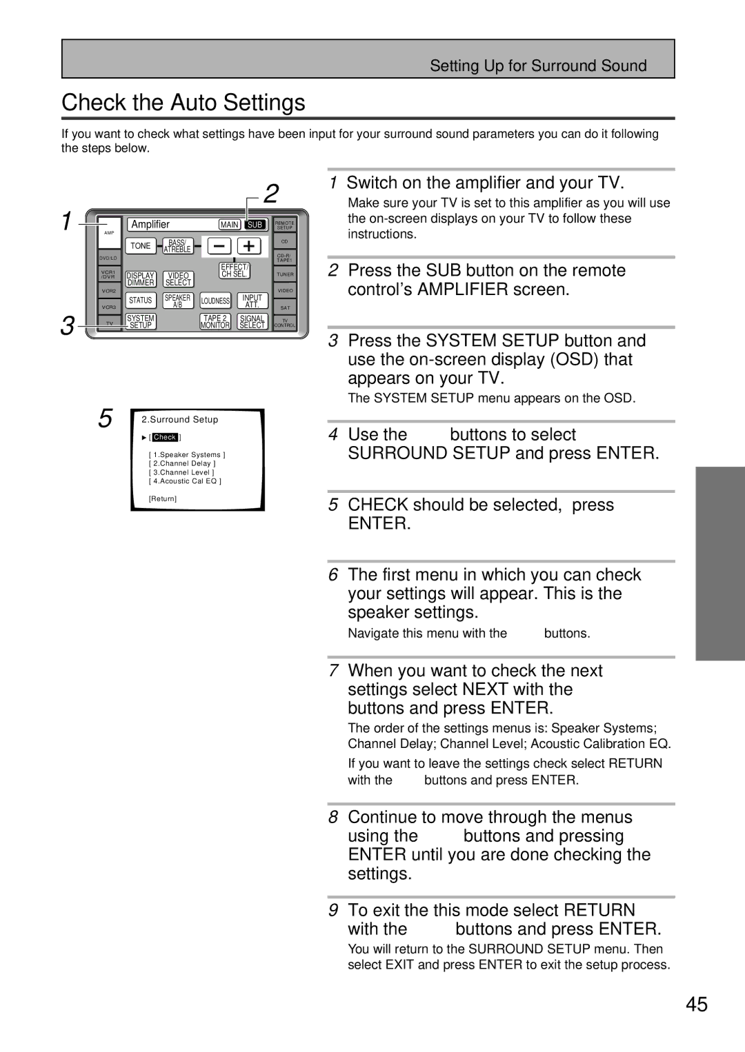 Pioneer VSA-AX10 operating instructions Check the Auto Settings, Switch on the amplifier and your TV 