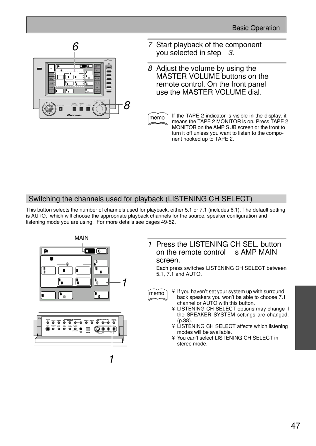 Pioneer VSA-AX10 operating instructions Start playback of the component you selected in step, Adjust the volume by using 