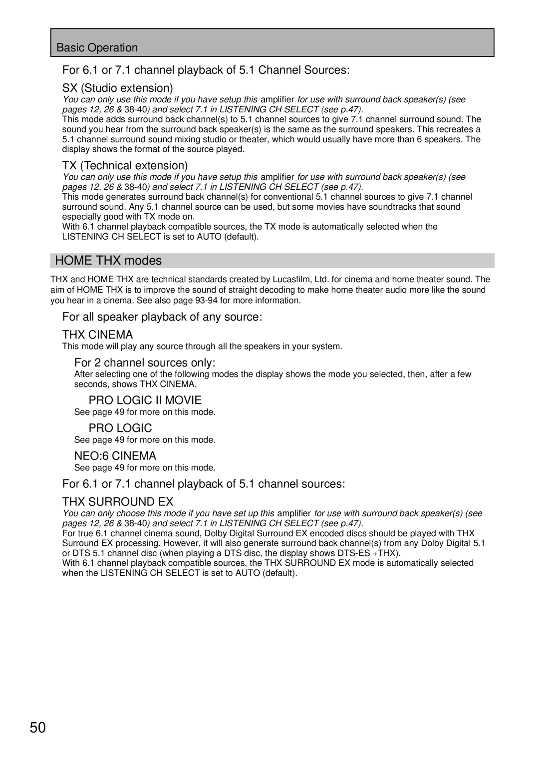 Pioneer VSA-AX10 operating instructions Home THX modes, TX Technical extension 