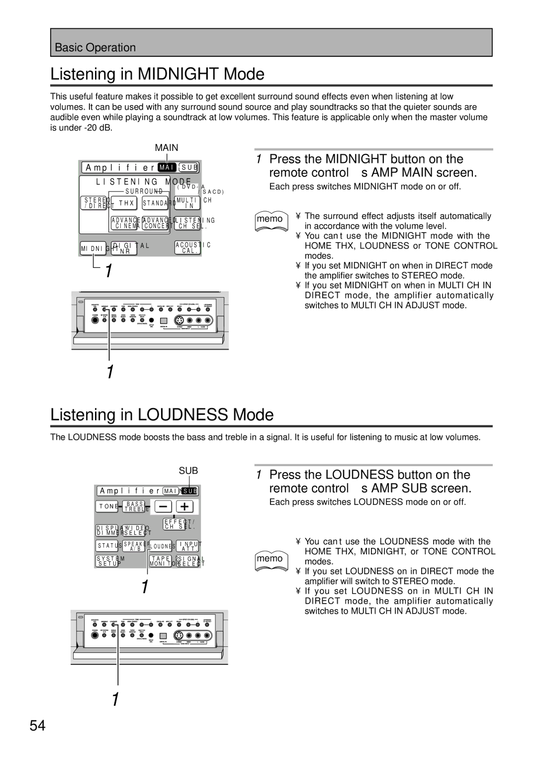 Pioneer VSA-AX10 Listening in Midnight Mode, Listening in Loudness Mode, Press the Midnight button on 