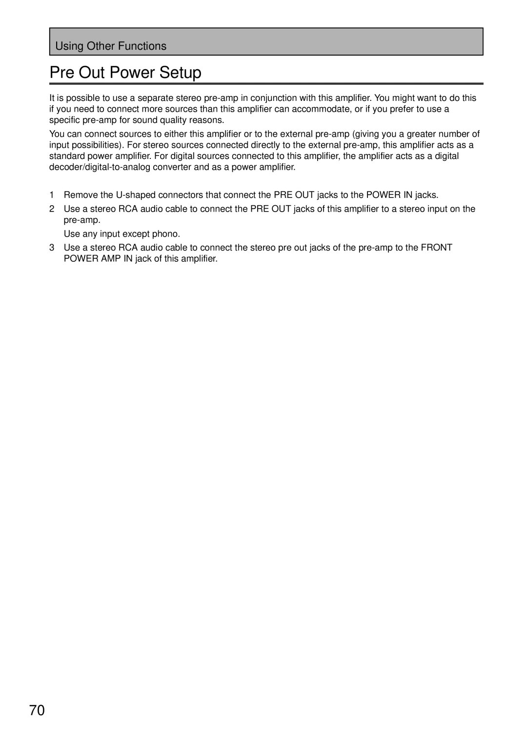 Pioneer VSA-AX10 operating instructions Pre Out Power Setup 