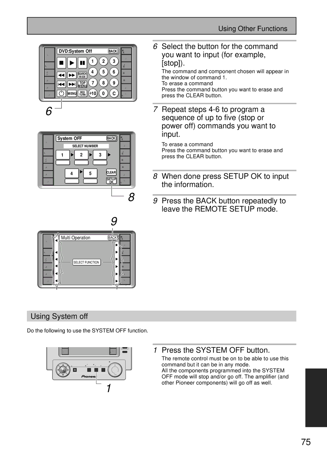 Pioneer VSA-AX10 Repeat steps 4-6 to program a, Sequence of up to five stop or, Power off commands you want to, Input 