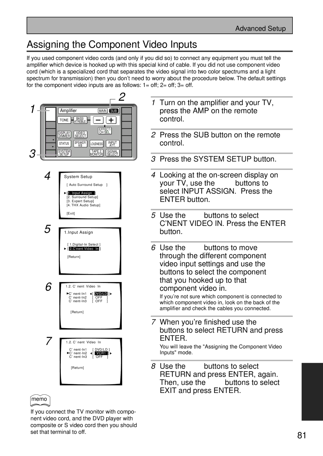 Pioneer VSA-AX10 operating instructions Assigning the Component Video Inputs 