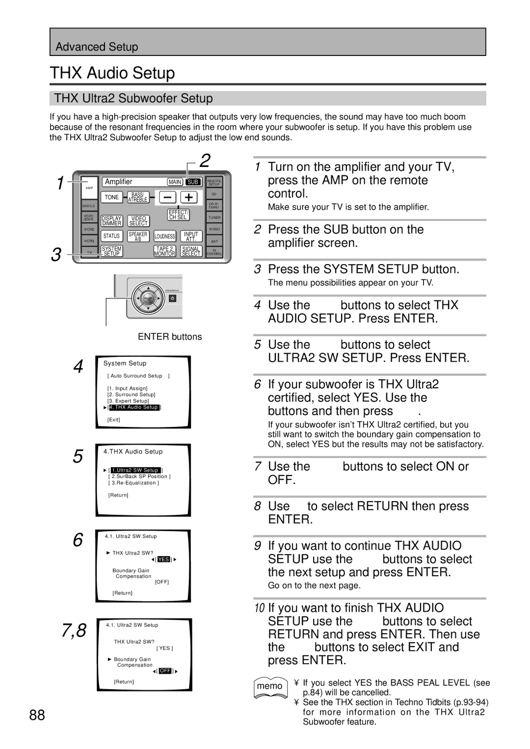 Pioneer VSA-AX10 THX Audio Setup, THX Ultra2 Subwoofer Setup, Use the 23 buttons to select on or, Off 