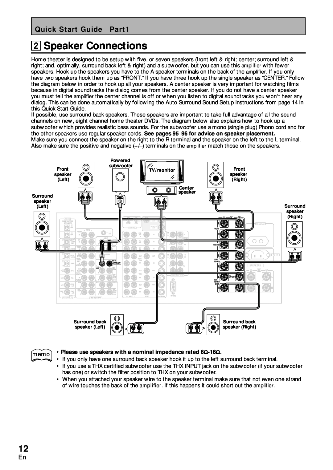 Pioneer VSA-AX10 operating instructions 2Speaker Connections, memo 