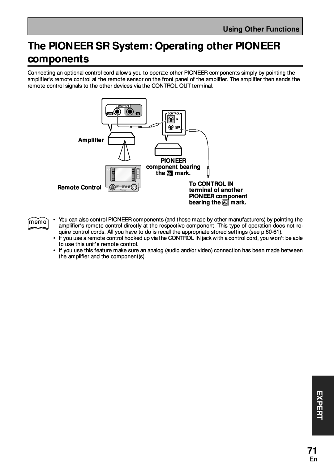 Pioneer VSA-AX10 operating instructions Expert, Amplifier Remote Control, PIONEER component bearing the Î mark 
