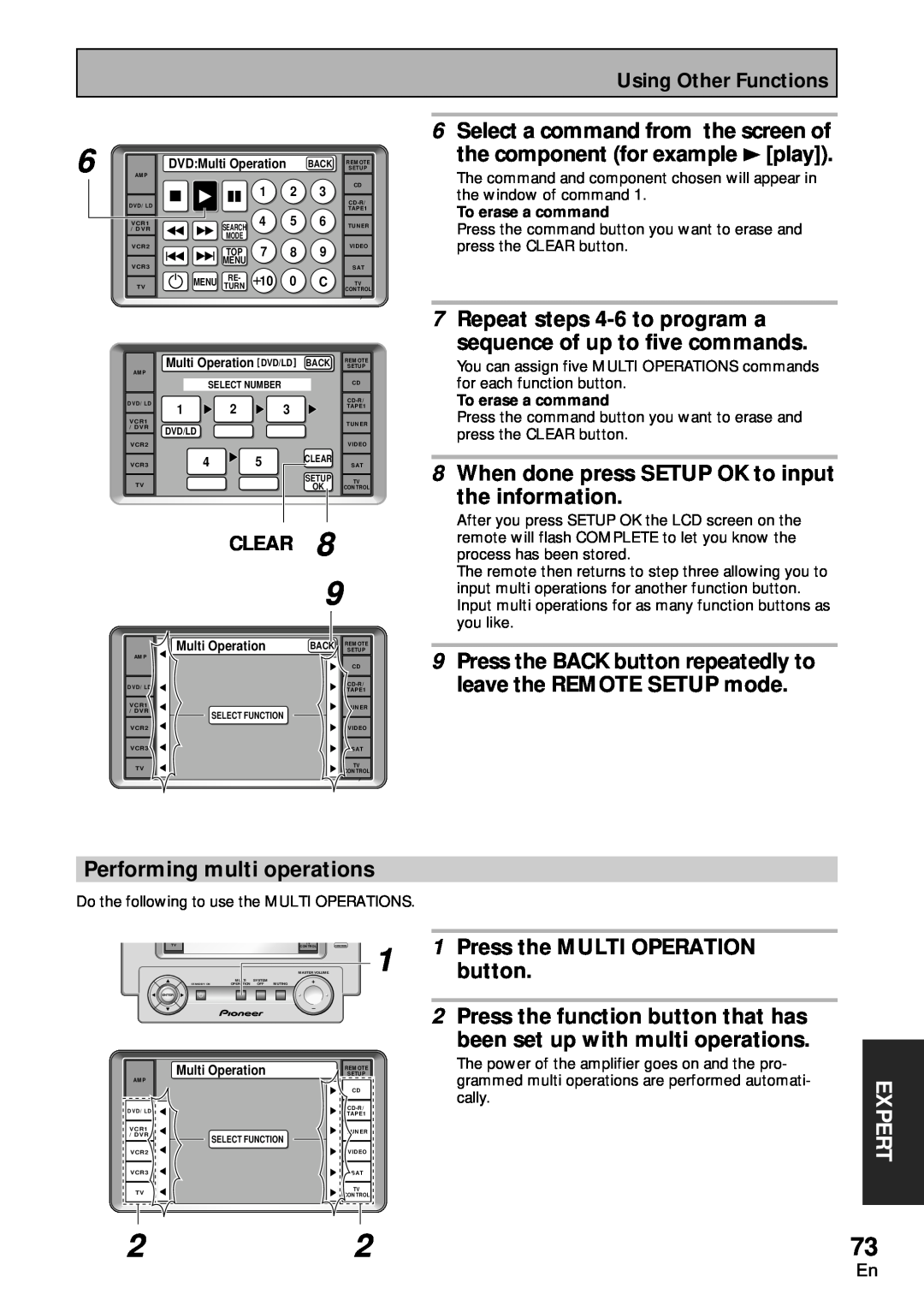 Pioneer VSA-AX10 6Select a command from the screen of, the component for example 3 play, 7Repeat steps 4-6to program a 