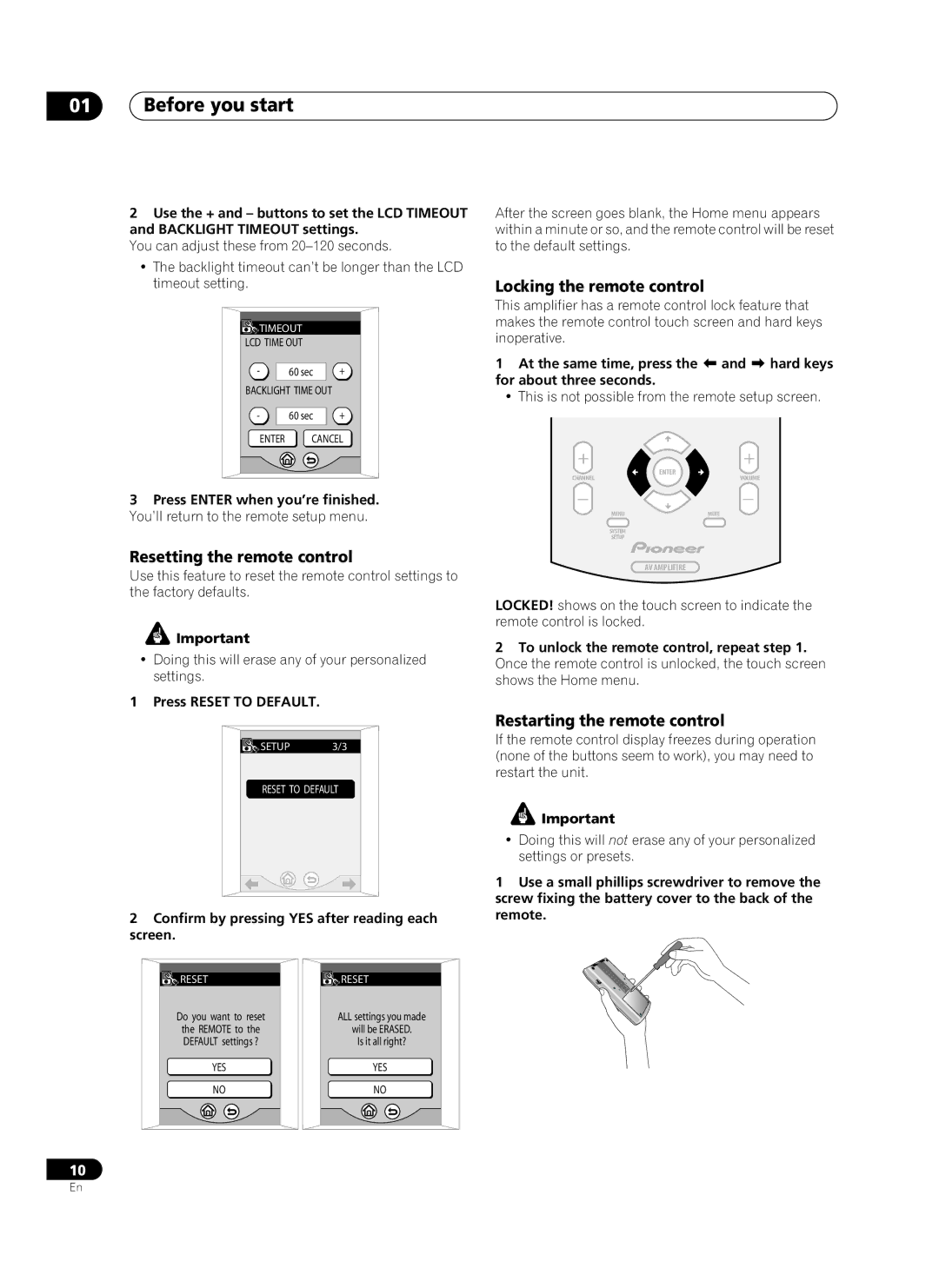 Pioneer VSA-AX10Ai manual Resetting the remote control, Locking the remote control, Restarting the remote control 